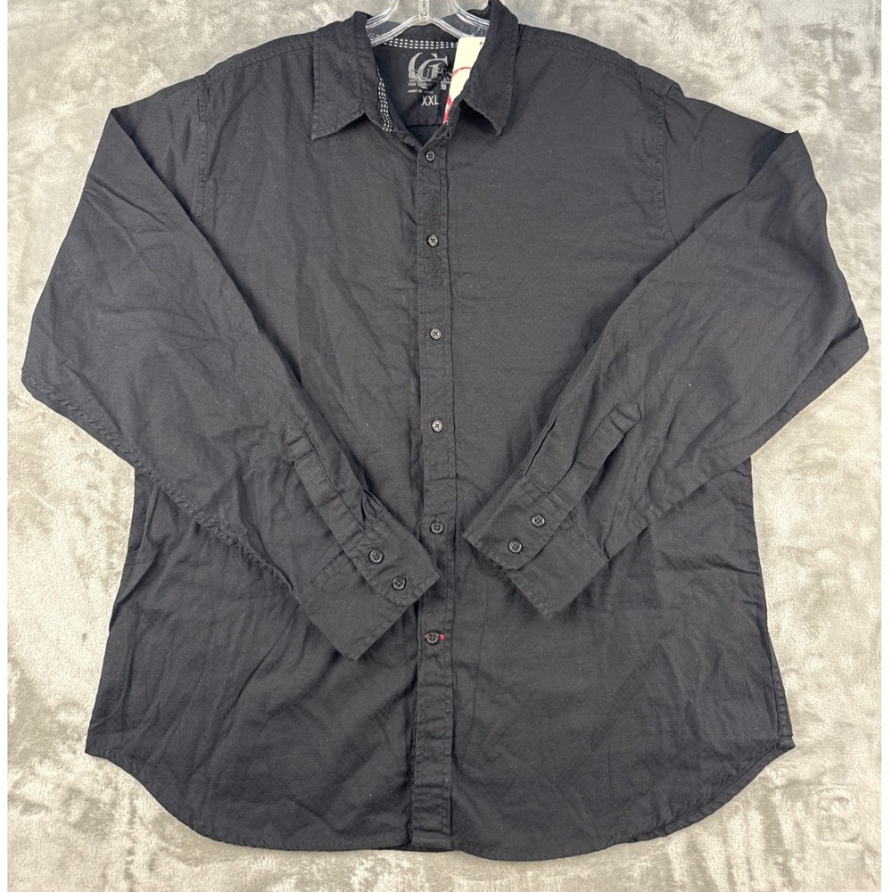 Guess‎ Mens XXL Black Button Down Shirt Long Sleeve Back Embroidery Cotton New